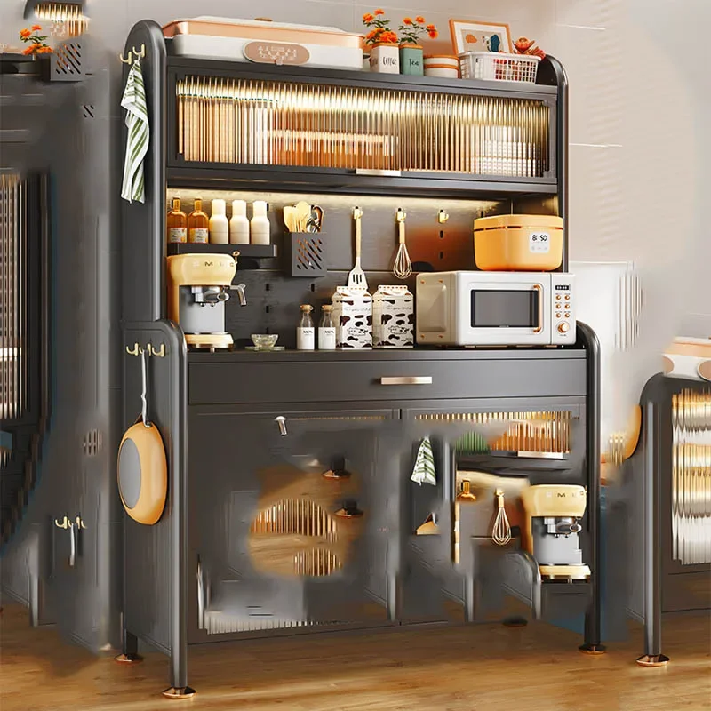 Modern Kitchen Cabinet Design Full Folding Corner Storage Multifunctional Microwave Shelf Small Glass Hinged Tilt Out Furniture