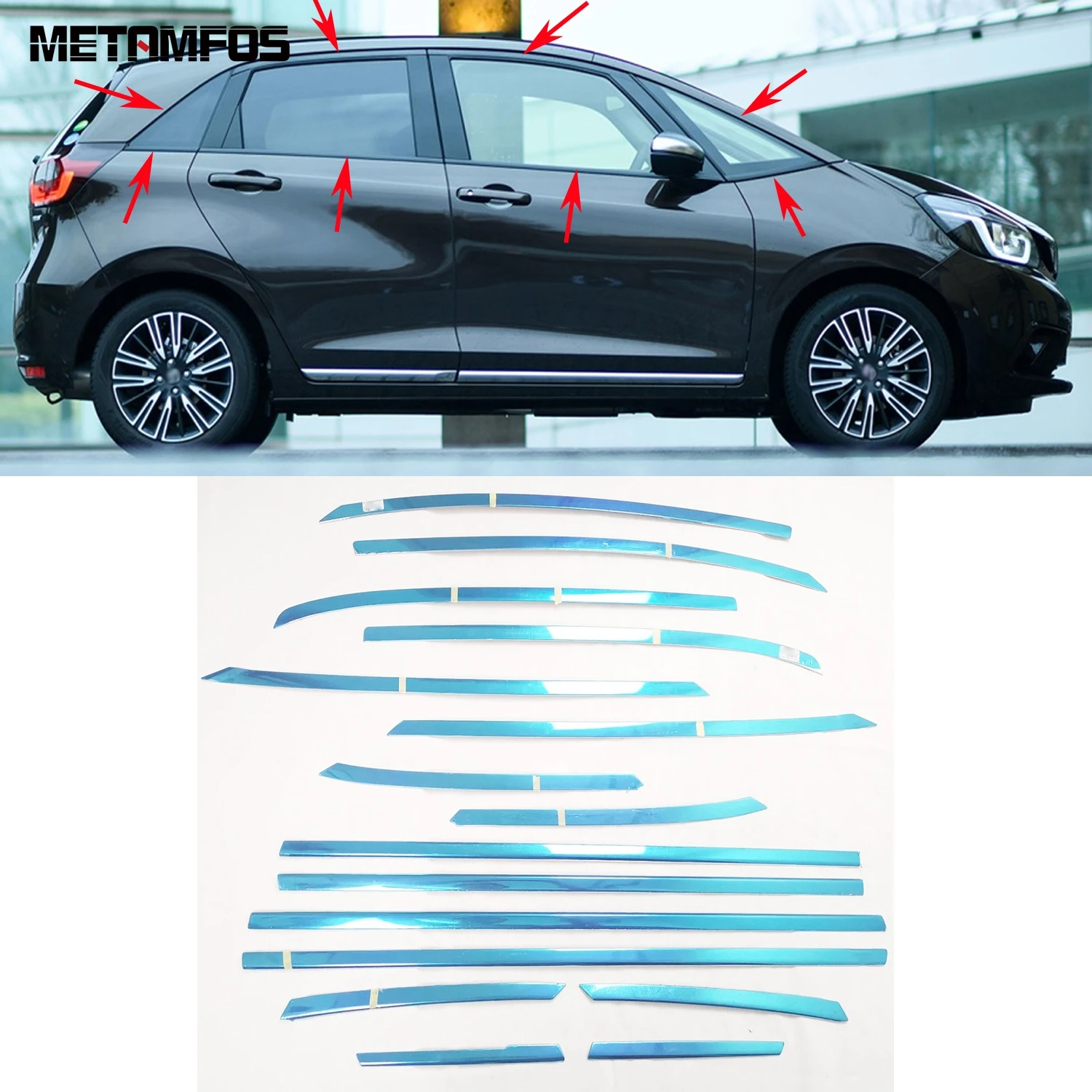 

For Honda Jazz Fit 2020 2021 2022 2023 Stainless Steel Upper+Lower Window Sill Frame Cover Trim Sticker Accessories Car Styling