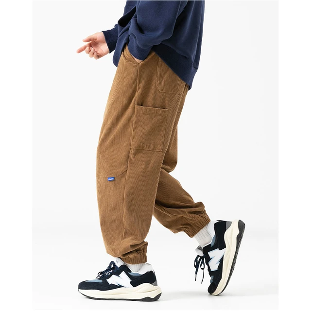 New Fashion Corduroy Cargo Pants Men Casual Joggers Loose Baggy