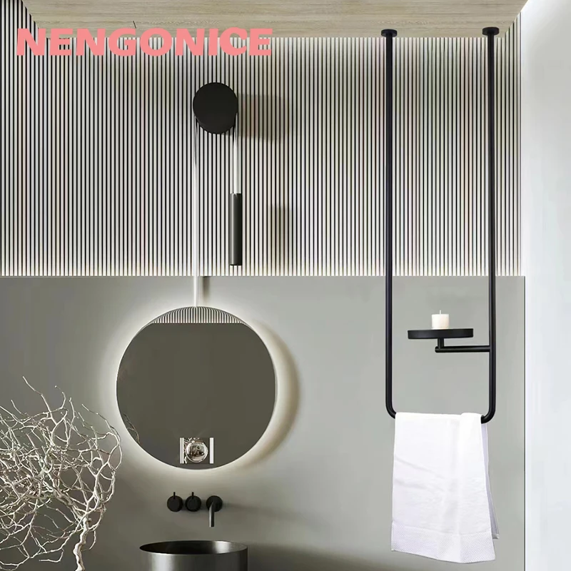 Black Stainless Steel Ceiling Towel Rack Hanging Towel Rack Ceiling