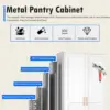 White Kitchen Pantry Cabinet, Pantry Storage Cabinet with Doors and Adjustable Shelves, Metal Food Pantry Cabinets with Handle 6