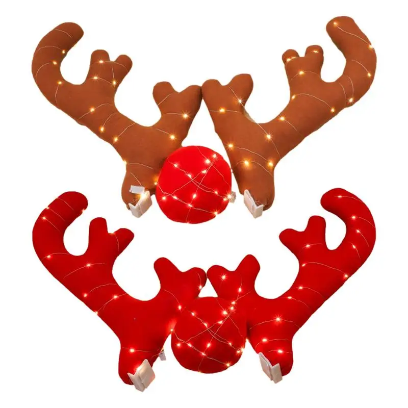 

Antlers Reindeer 2024 Christmas Decor Car Vehicle Nose Horn Costume Set Christmas Reindeer Antlers Red Nose Ornaments Elk Antler