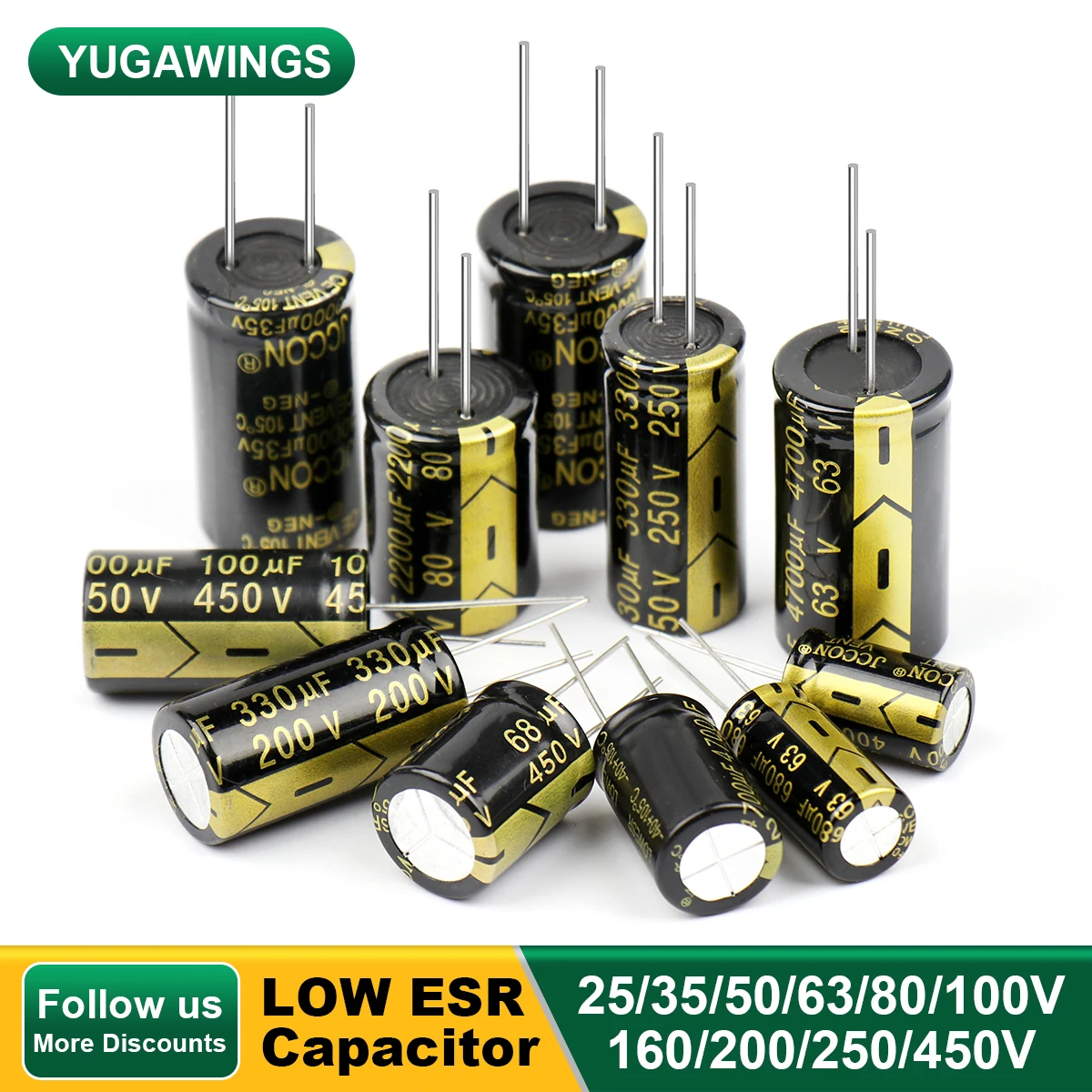 10Pcs Aluminum Electrolytic Capacitor High Frequency Low ESR ±10% 25V 35V 50V 63V 80V 100V 160V 200V 250V 450V Low Resistance