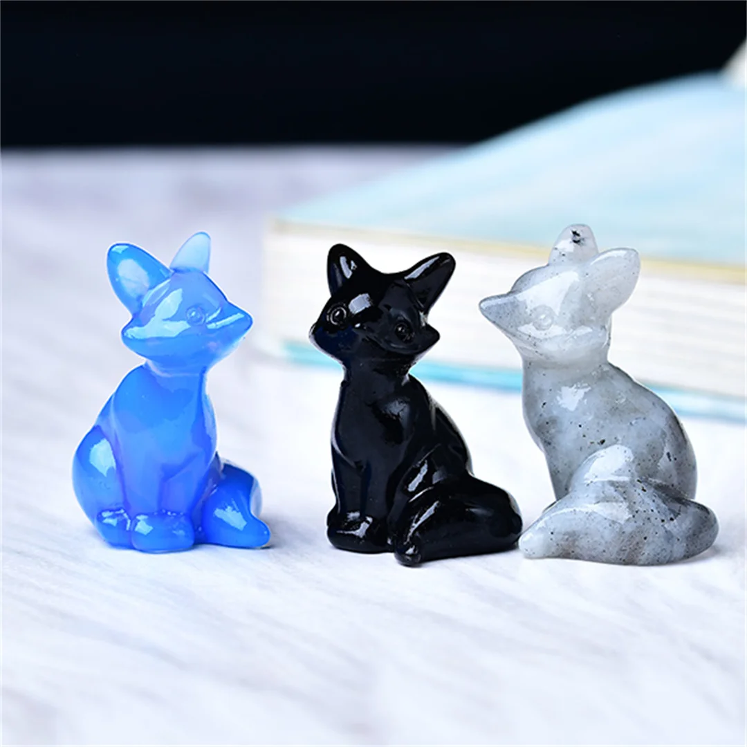 1pc 3.5cm/1.38in crystal carving Fox, pocket decoration, home decoration, bare stone, animal statue, Crystal statue, Crystal gif