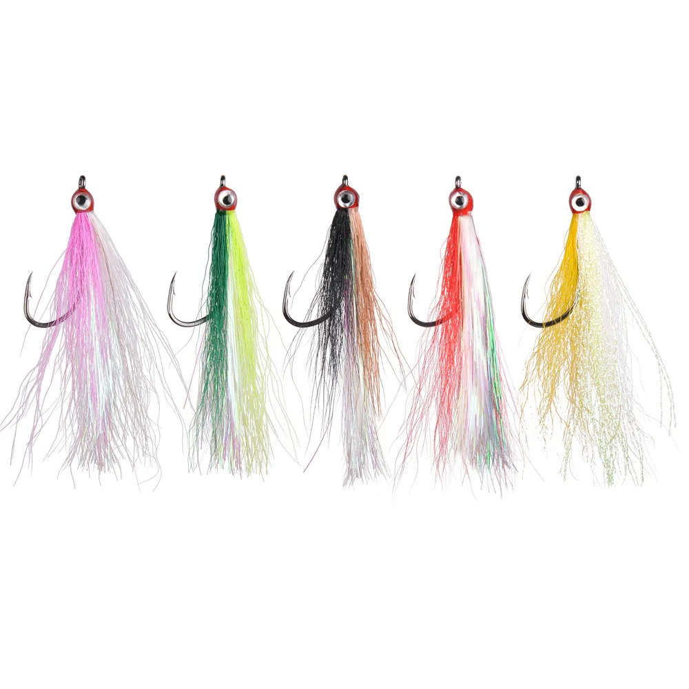 10/20/30PCS Bucktail Teaser Angelhaken 3D Augen Flash Linie Fliegenbinden für Flunder Jig Haken Hallo/Lo Rig für Lachs Angelgerät – Detail 5