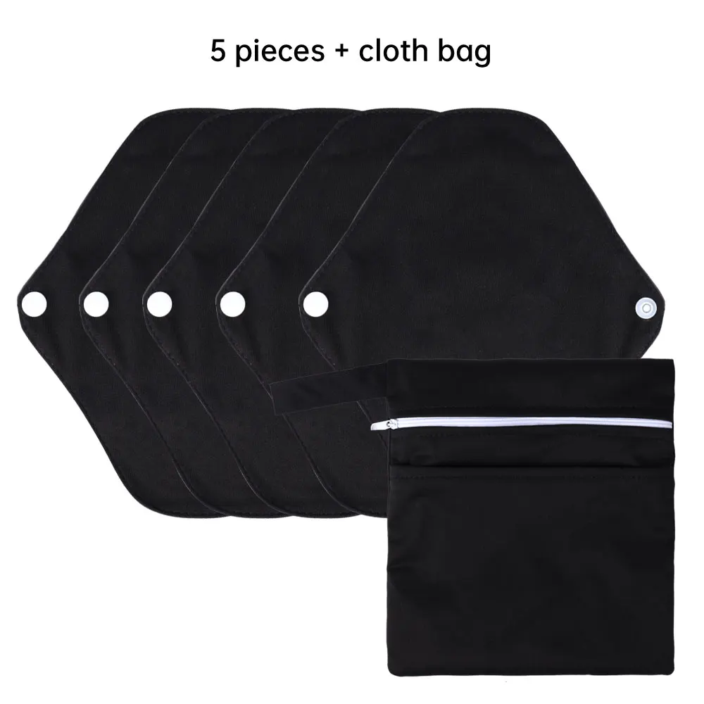 5 Pcs Black Smoothie Cotton Reusable Menstrual Pads Reusable Sanitary, Bamboo Cloth Pads For Heavy Flow Large Sanitary Pads Set 6