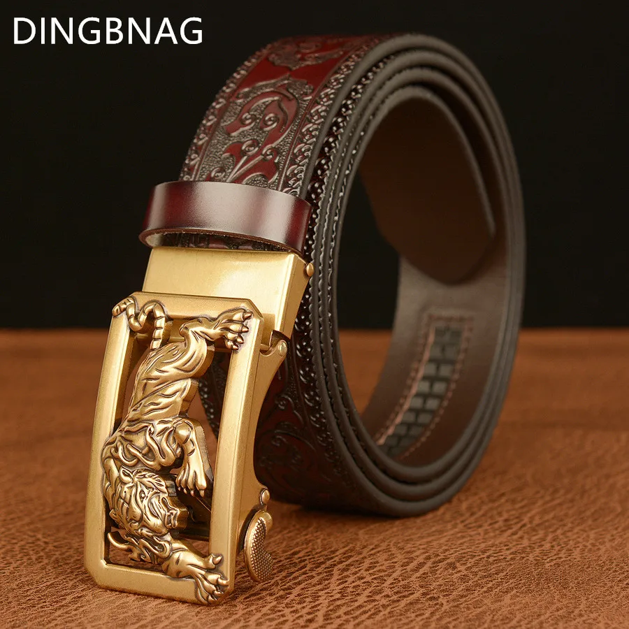 New Luxury Designer Classic Tiger Automatic Buckle Men Belt Leather Personality Carved Belt Casual Retro Men's Zodiac Jeans Belt