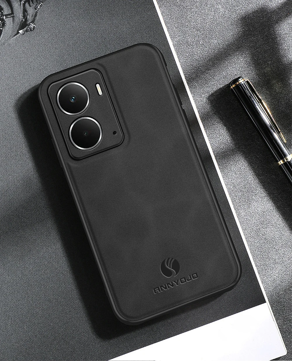 Matte Plain Leather Case with Built-in Car Mount Holder Cover