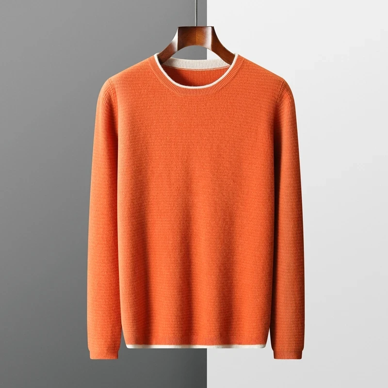 

2024 Autumn Winter New Cashmere Sweater Men's 100% Beautiful Merino Wool Pullover Casual Loose Round Neck Knitted Bottom Shirt