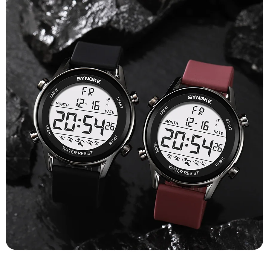 Synoke Männer Outdoor-Sport multifunktion ale wasserdichte Großbild-Display leuchtende LED digital für Männer Mode Silikon uhr – Detail 6
