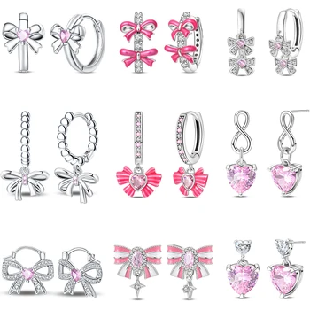Women's 925 Sterling Silver Bow Princess Powder Sparkling Zircon Trendy Earrings Fit For Wedding Party Exquisite Jewelry