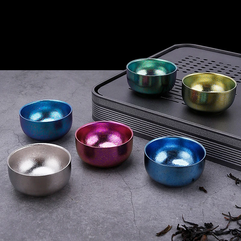 Titanium Cup Pure Titanium Tea Cup 50ml Outdoor Camping Portable Tea Set Portable Storage Double Layer Anti Scalding Lightweight
