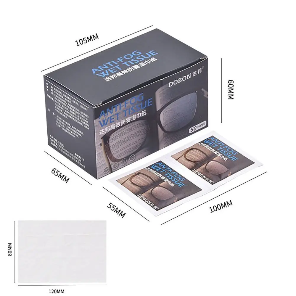 Anti-Fog Wipes for Glasses Pre-moistened Antifog Lens Wipe Individually Wrapped Disposable Defogger Eyeglass Wipes 50Pcs/Box eyeglass cleaning cloth glasses cleaning wipes