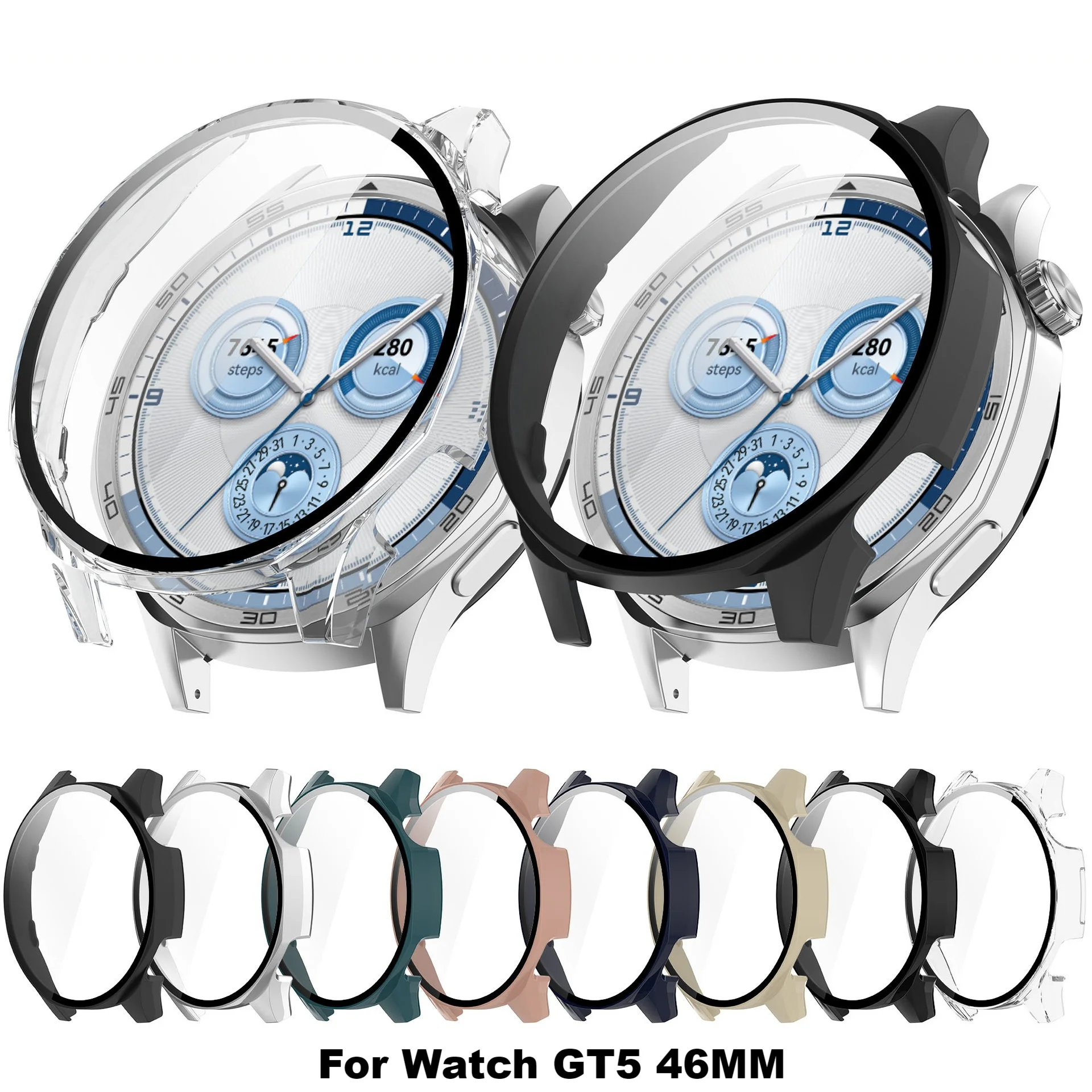 Premium Tempered Glass Case for Huawei Watch GT 5 - Full Cover Screen Protector Bumper for Smart Watches