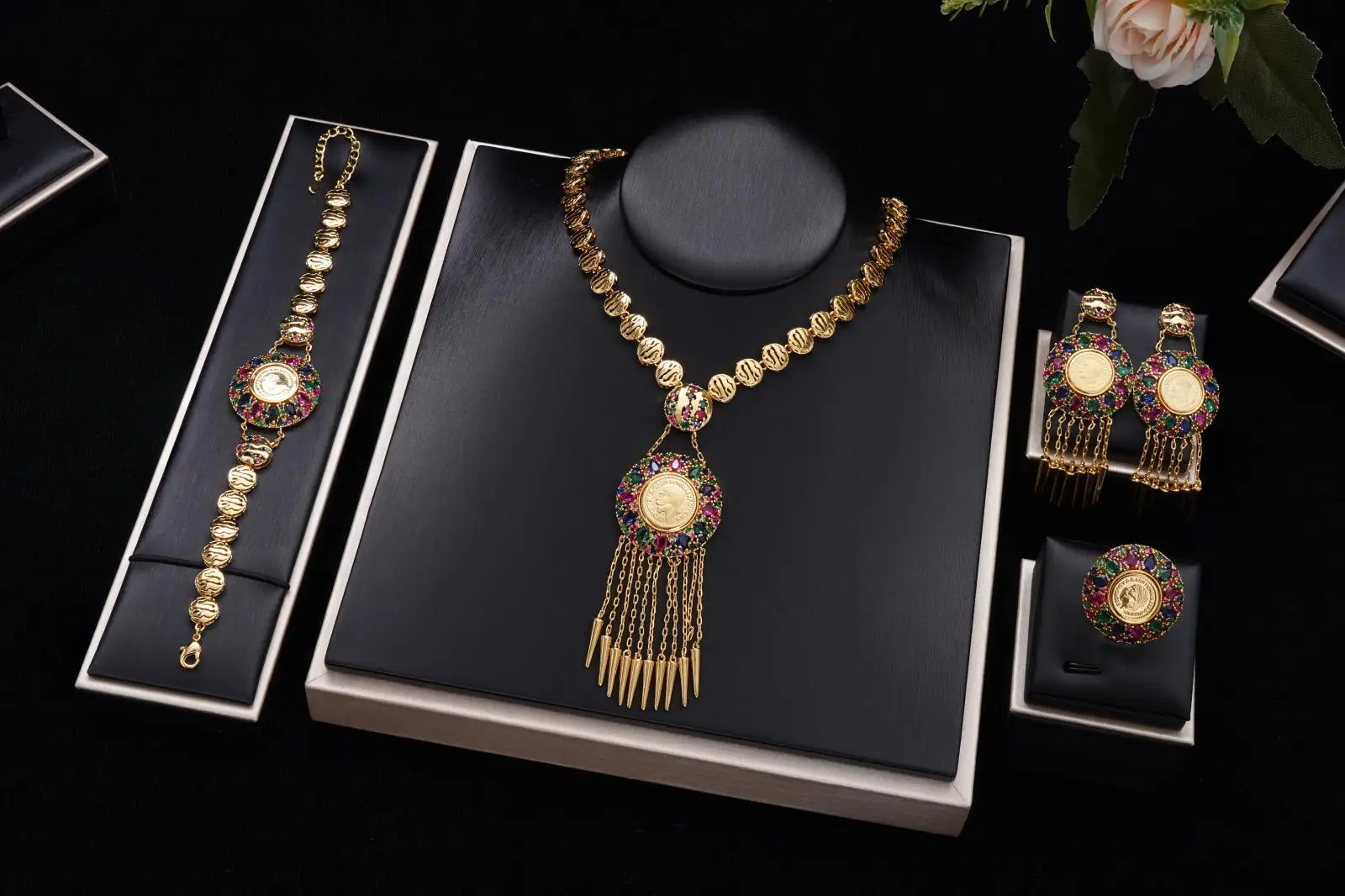 

Algeria Africa JEWELRY Libya Dubai Hot Sale 24k Gold Plated Wedding Bridal Jewelry Sets For Women Perfect Gift for Parties