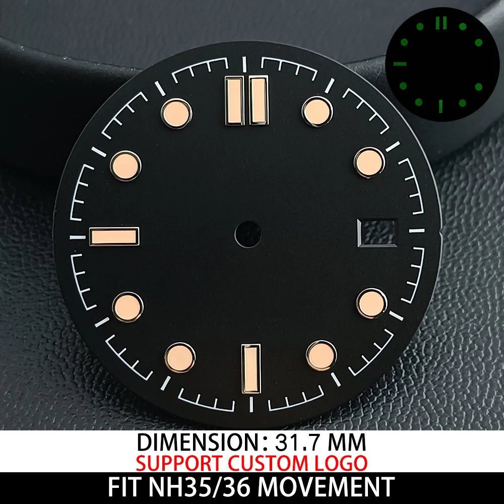 Premium Wave Texture Watch Dial, 31.7mm, Black/Green/Blue with Green Luminous - Watch Accessories Parts