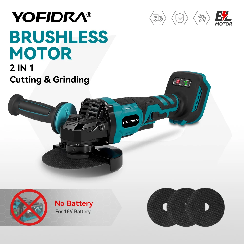 2in1 Brushless Angle Grinder 1500W 125mm 12000PRM Cordless Electric Polishing Grinding Power Tool For Makita Battery Pin