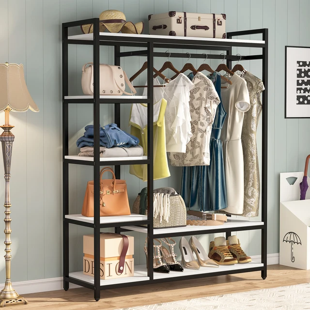 Freestanding Closet Organizer, Garment Rack with 6 Shelves