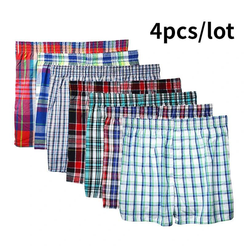 4PCS Classic Plaid Mens Boxers Shorts Mens Underwear Boxershorts Men Cotton Underwear Boxers for Man Boys Arrow Panties M-5XL