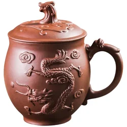 550ml Antique Purple Clay Tea Cup Master Tea Infuser Large Capacity Teacup with Lid Chinese Dragon Pattern Cup Tea Supplies