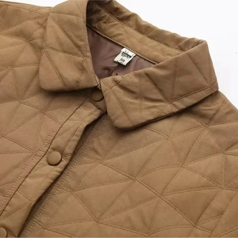 2023 Autumn Clothes Women Quilted Jacket Plus Size Loose Coats Casual Lapel Splice Geometric Pattern Outewear Curve
