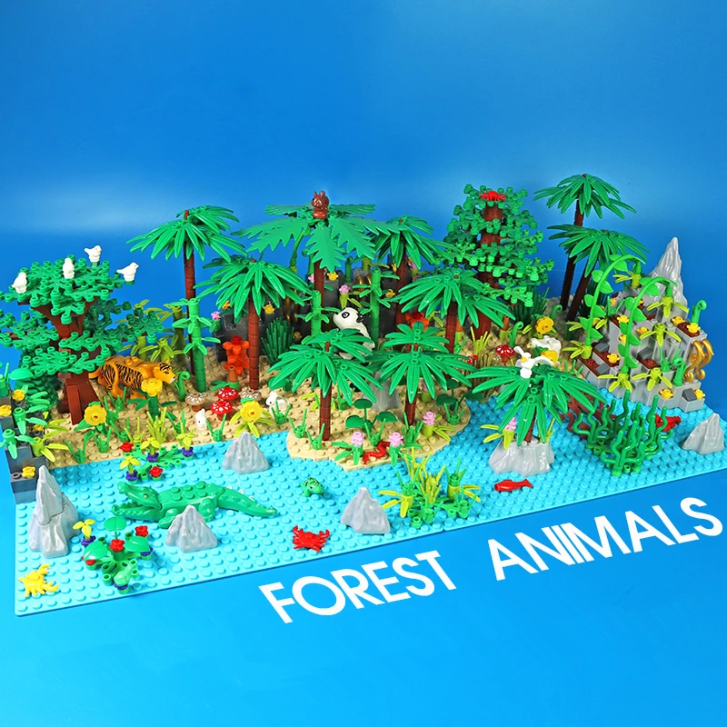Jungle Wild Animals Building Blocks Moc Toys For Boys Kids Compatibile City Forest Trees House Bricks Baseplate Kids Montessori