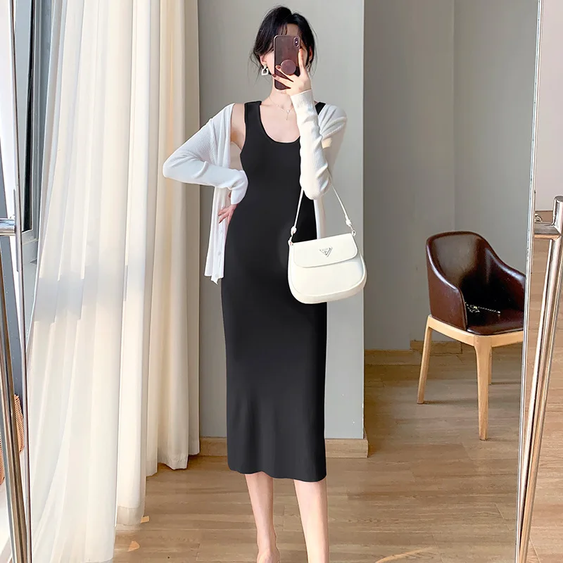 

Pregnant Tight Long Dress Women Solid O-Neck Short Sleeve Maternity Spring Summer Pregnancy Clothes