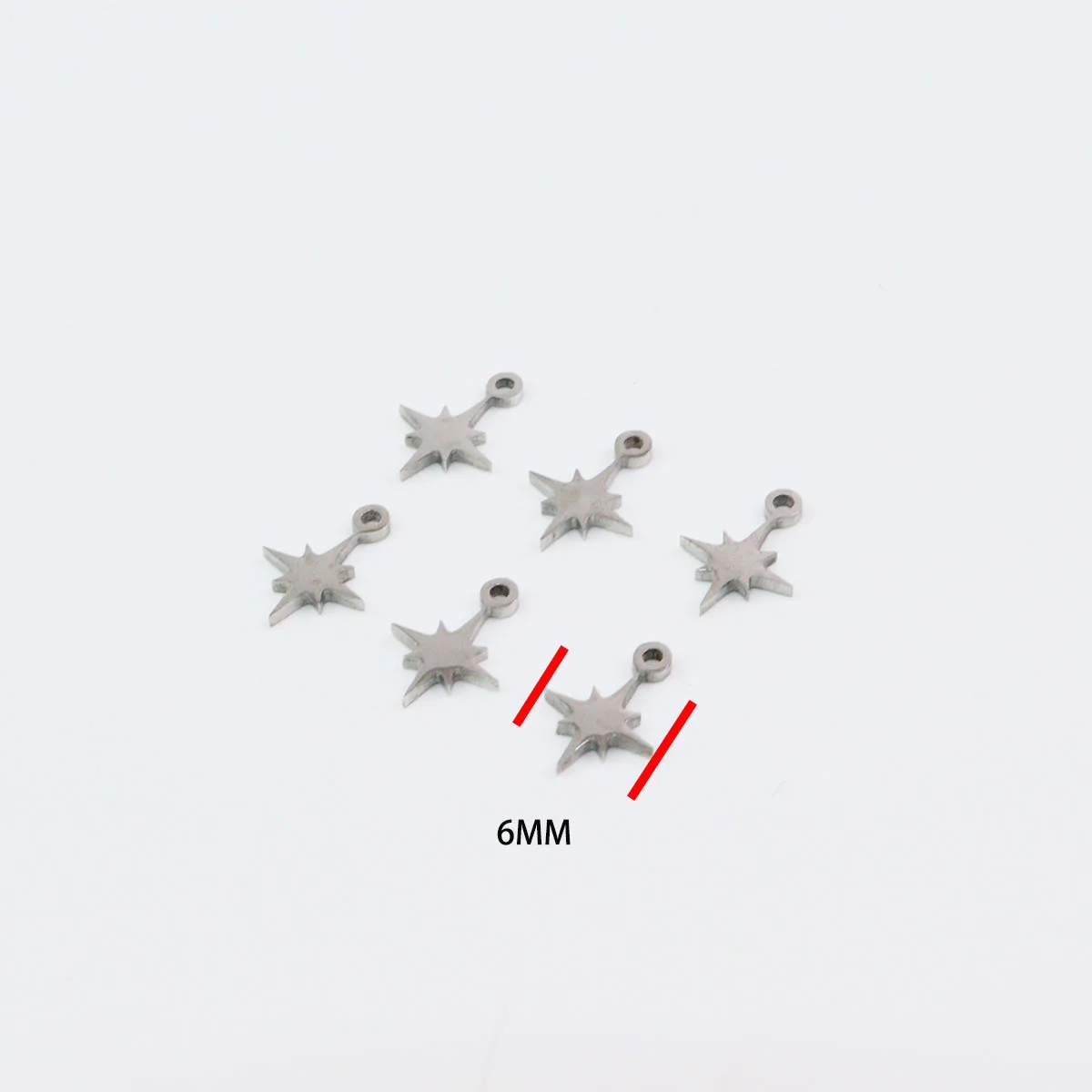 10pcs 6mm 도매 스테인레스 스틸 미니 스타 매력 펜던트 DIY 목걸이 귀걸이 팔찌 Unfading 무색