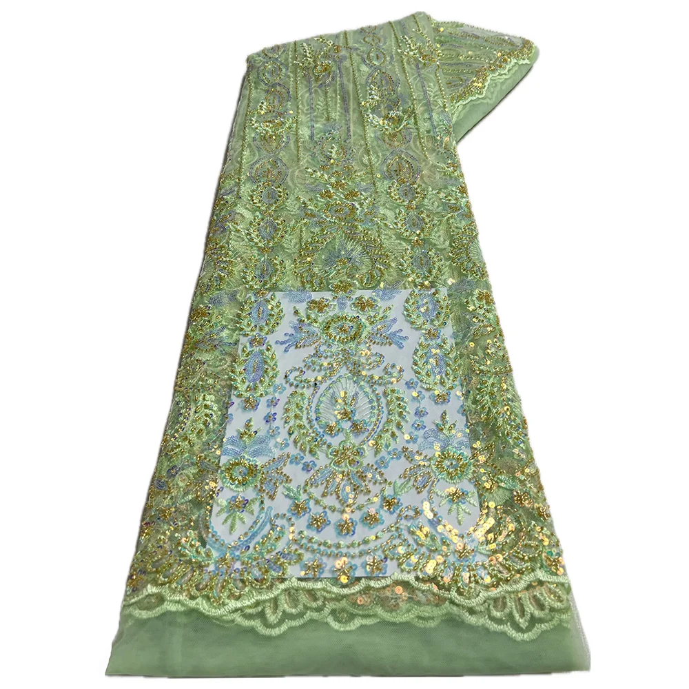African Tulle Lace Fabric 5 yards Nigeria Sequins Beads Tulle Lace Fabric Sew Wedding
