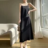 2025 New Model One Collar French High-end Silk Camisole Dress.  Solid Color Base Long Skirt 2