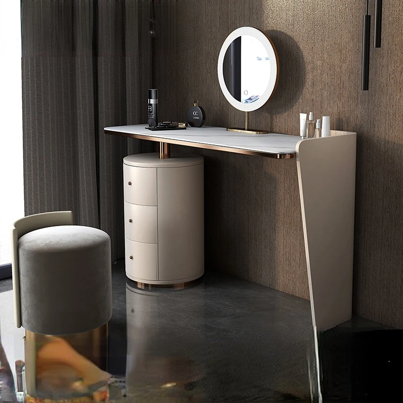 

White Solid Wood High Beauty Light Luxury Italian Bedroom Dressing Table Rock Plate Dressing Table