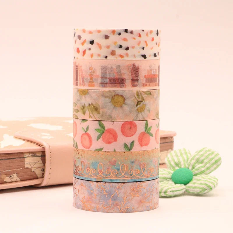 

2022 NEW 1PC 15MM*10M Decorative INS Style Daisy Cats Peaches Floral Washi Tape Scrapbooking Stationery Adhesive Masking Tape