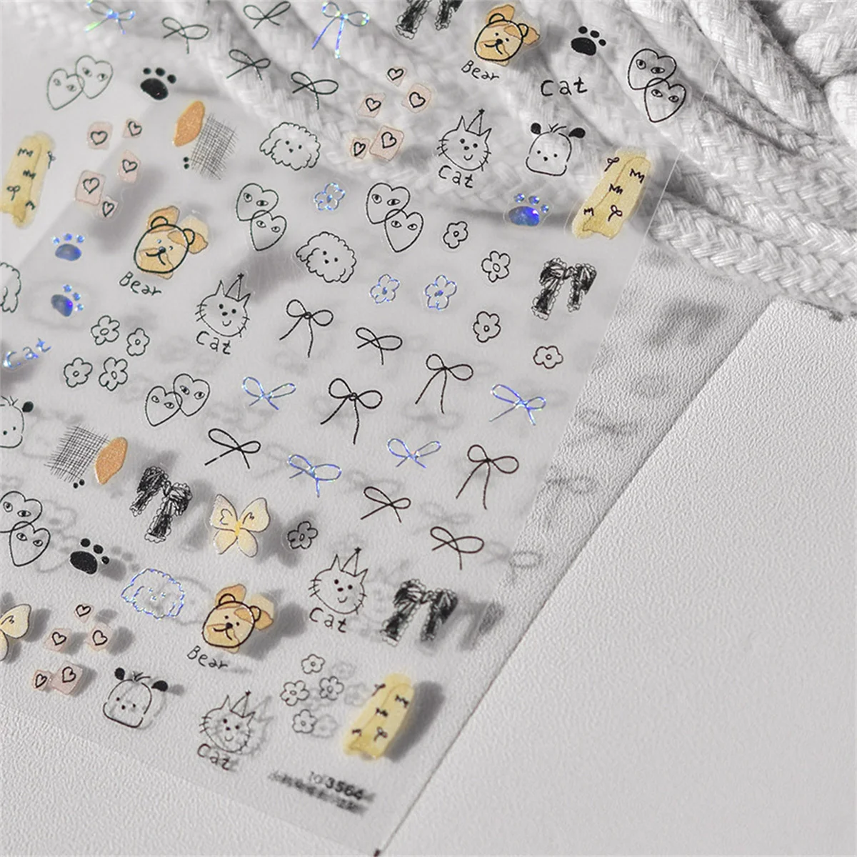 1pcs Cute Sketching Graffiti Animal Cat Dog Rabbit Bear Laser Nail Art Sticker Designs Self Adhesive Decoration Decal Acessories nail stickers nail art decoration nail decals