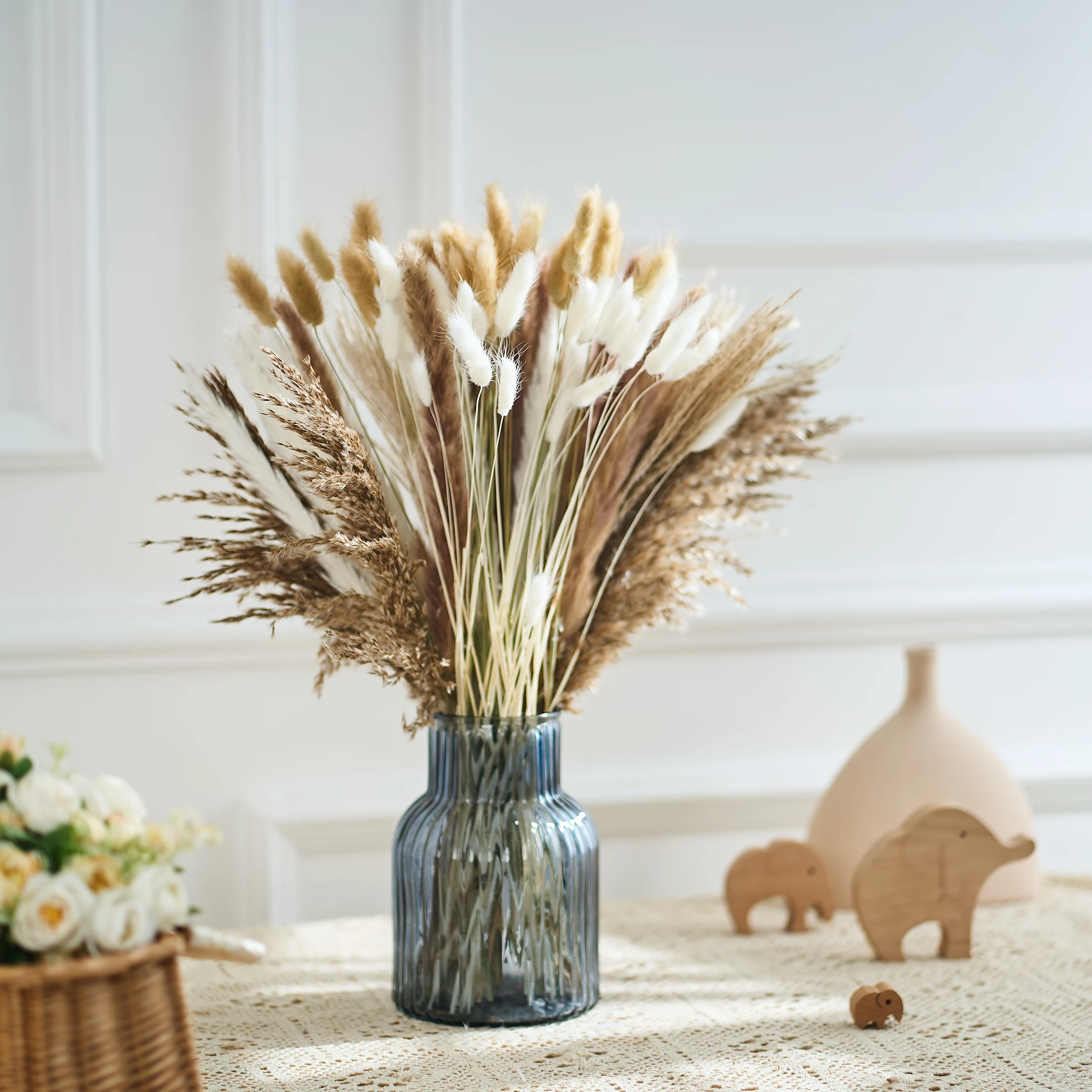 

110PCS Natural Fluffy Pampas Grass Reed Rabbit Tail Grass Bouquet Boho Style Wedding Home Christmas Decoration Flower Arrangemen