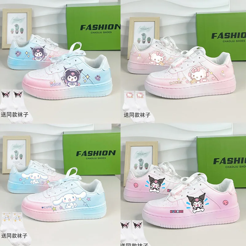 

Y2K Sanrio Cute Hellokitty Kuromi Cartoon Casual Sports Shoes Kawaii Cinnamoroll Girl Non Slip Flat Shoes Little White Shoe Gift