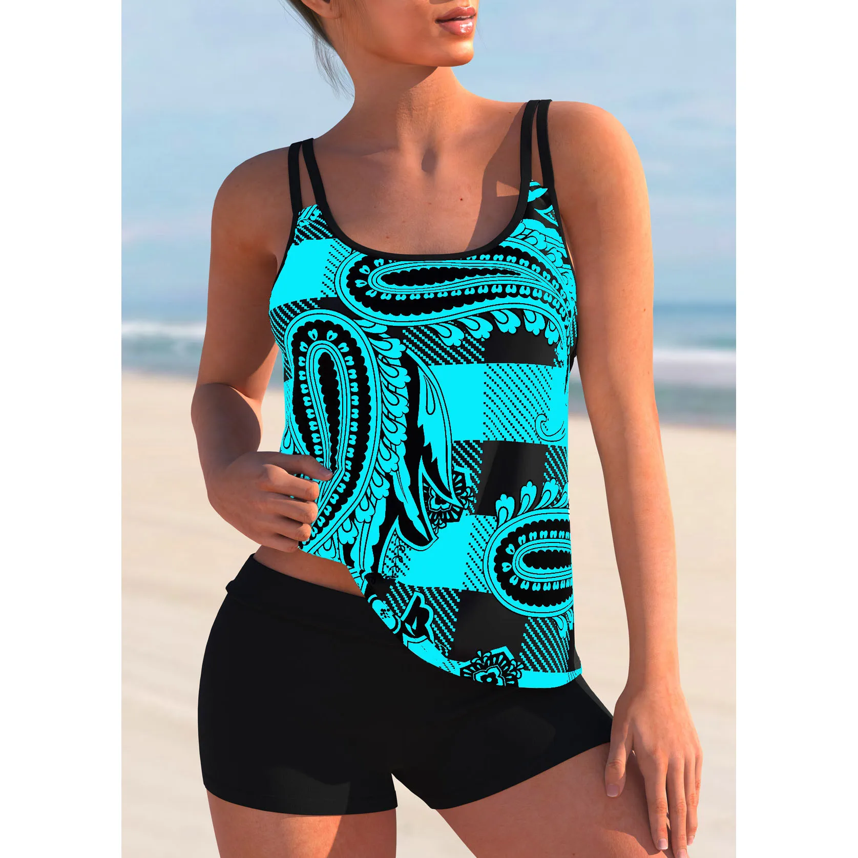 2023 High Waist SexyTankini Trend Monokini Women's Vintage Printing Swimwear Summer Two Piece Set Bathing Suit Loose Swimsuit