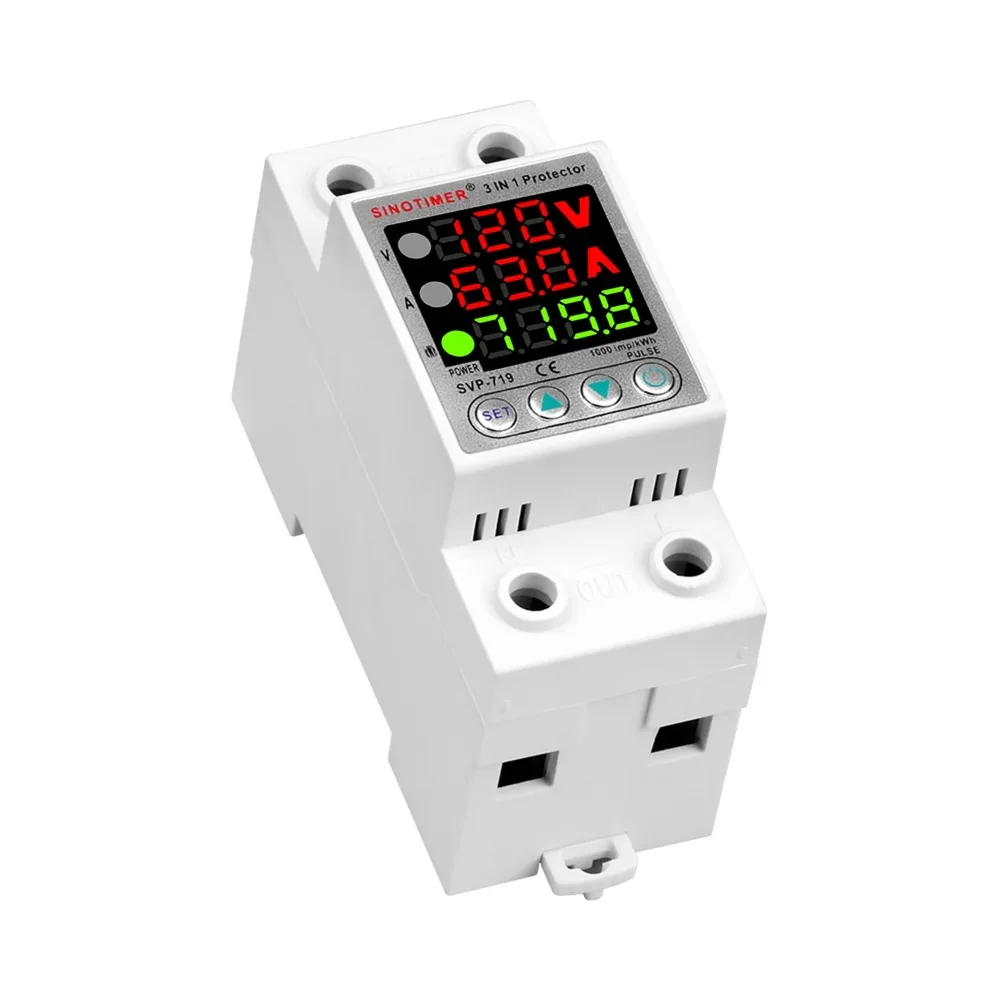 Din Rail Adjust Over Under Current and Voltage Protective Device Protector Relay 40A 63A Power Consumption kWH Meter 110V 120VAC