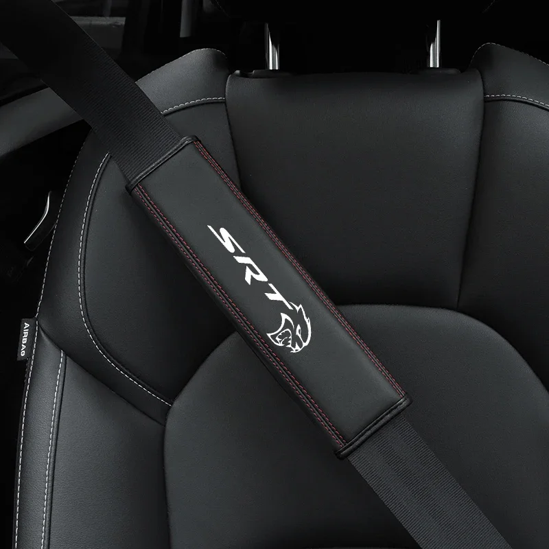 

1Pieces High Quality Car Interior Genuine Leather Seat Belt Shoulder Cover Pad For Dodge SRT Mopar Challenger Hellcat Redeye