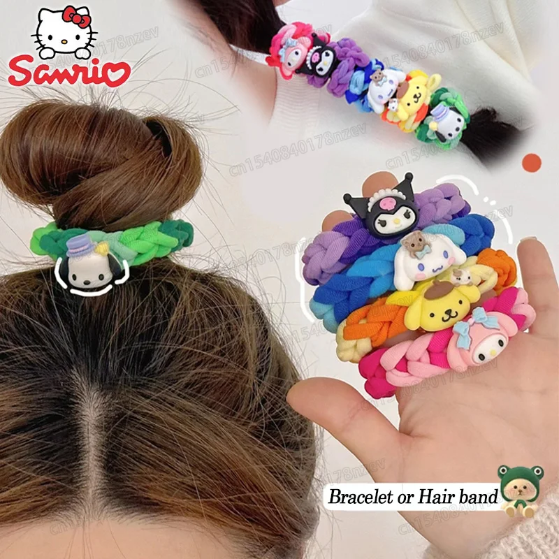 

Sanrio Cartoon Hair Band Bracelet Kawaii My Melody Kuromi Couple Bestie Rubber Band for Girls Cute Scrunchie Accessories Gift