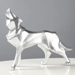 Contemporary Geometric Wolf Sculpture - Artistic Resin Animal Statue (Silver)