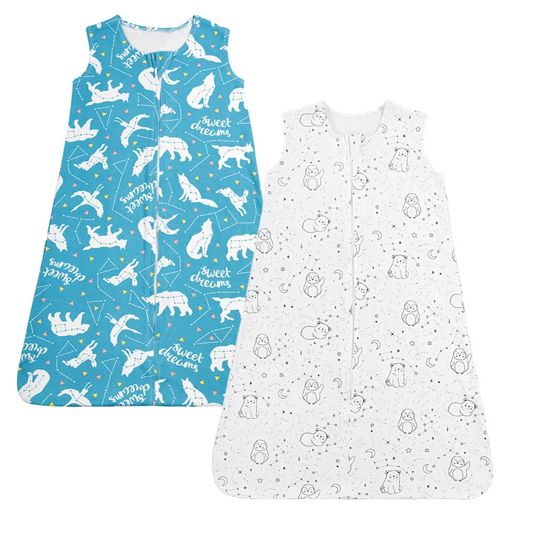 

Baby Sleeping Bag Sleeveless One-piece SleepWear Anti Kick Blanket Cotton Cartoon Print Breathable Sleep Sack For 0-12M