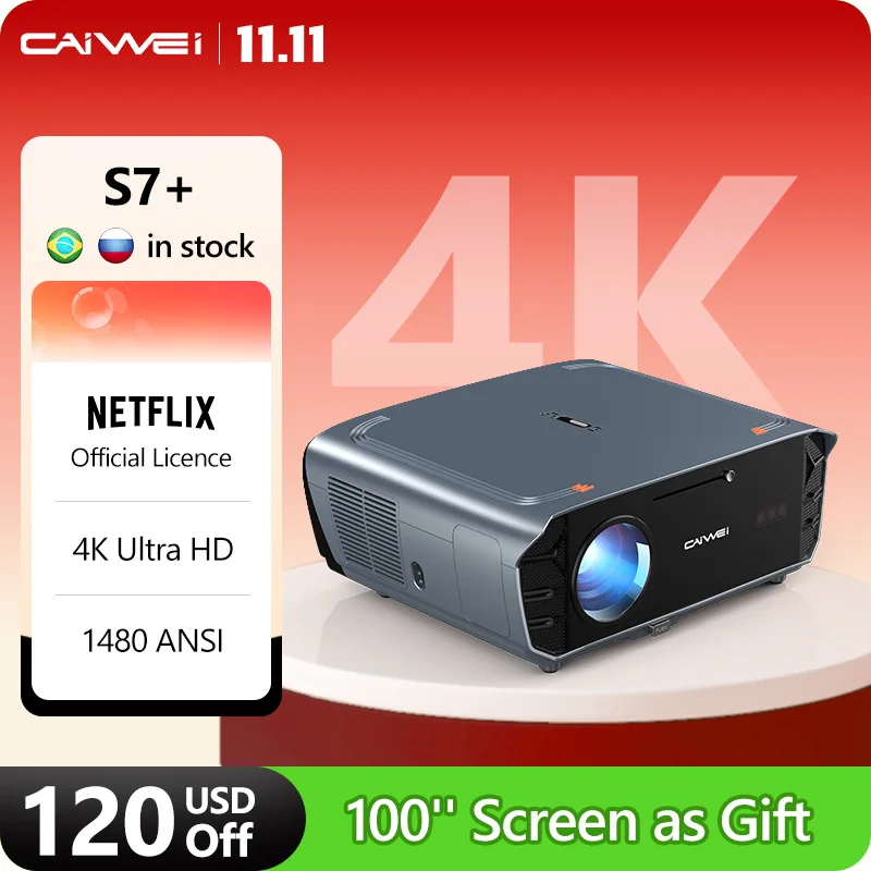 [Netflix Officially-Licensed] 4k Ultra HD Projectors for Home Theater Movies Auto Focus and Keystone 1480 ANSI Projector