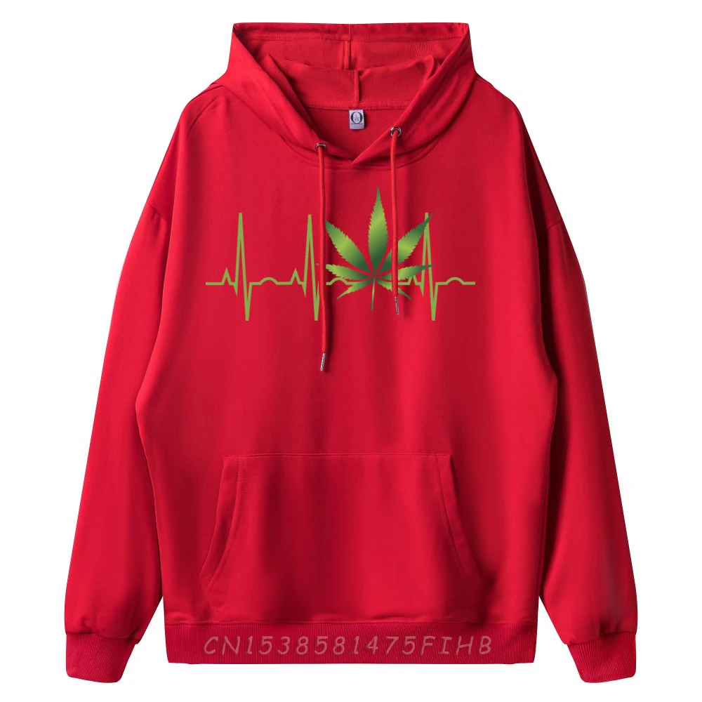 Graphic Mens Hoodies Weed for Men Women Marijuana Normal Sweatshrt long Sleeve Slogan Coats Round Neck  Weed for Men Women Marijuana Leaf Heartbeat hongse
