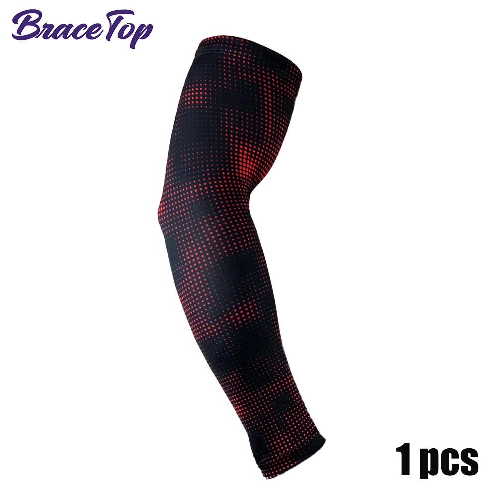BraceTop 1 PC Outdoor Sport Working UV Protection Arm Sleeve Anti-Slip Elbow Cover Compression Ice Silk Cooling Athletic Sleeves