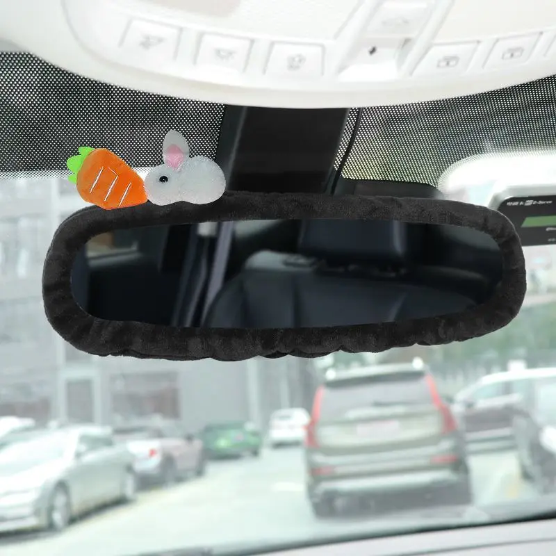Car Plush Rabbit Rearview Mirror Cover Auto Interior Rearview Mirror Decor Cover Universal Car Accessories