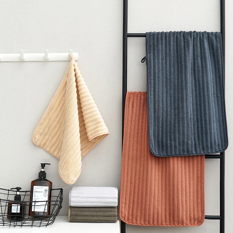 Bath Towels Face Towel Soft Thickened Striped Coral Fleece Microfiber Water-absorbent Not Easy to Shed