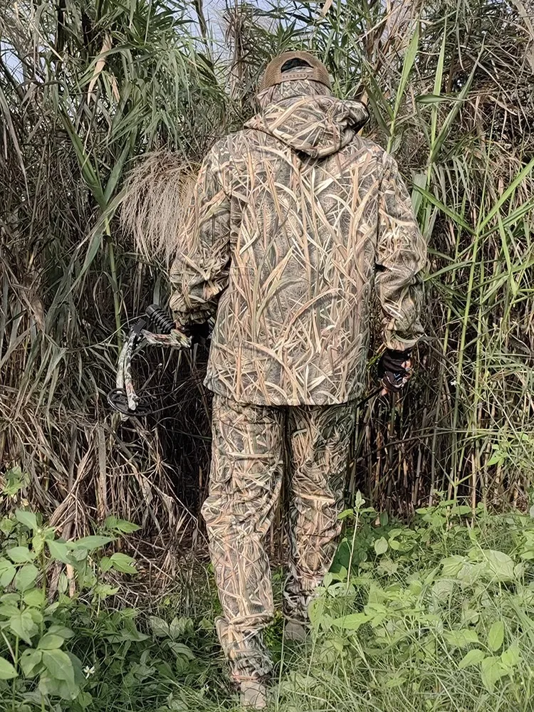 Spring Autumn Reed Camo Hunting Suit Breathable Anti-Mosquito Fishing Suit Outdoor Wearable Scratch-Resistant Jungle Clothes