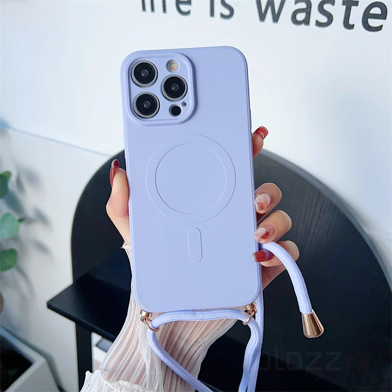 Universal Lanyard Strap Soft Phone Case with Magsafe-Compatible Magnetic Wireless Charging Cover
