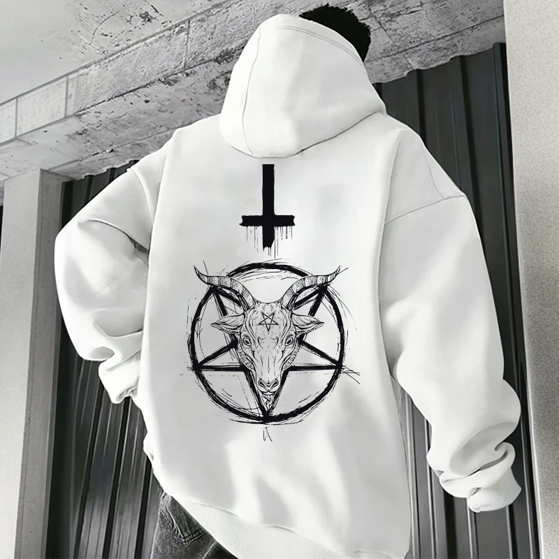 Dämonischer Druck Herren Hoodies 2025, Streetwear, Gothic, Satan, Sweatshirt, 666 Symbol, männlich, Herbst, Winter, Pullover, lässig, Top, Trainingsanzug – Detail 2