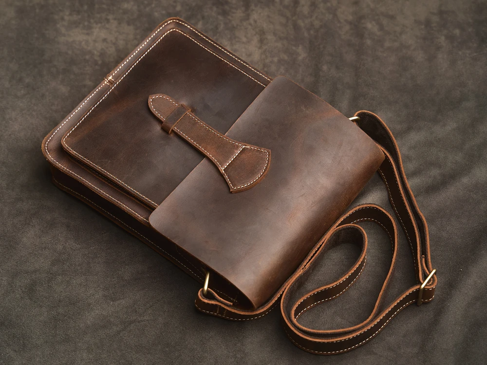 Borse a tracolla Messenger per uomo borsa a tracolla con cerniera piccola in vera pelle Casual borsa a tracolla piccola semplice da uomo - immagine 2